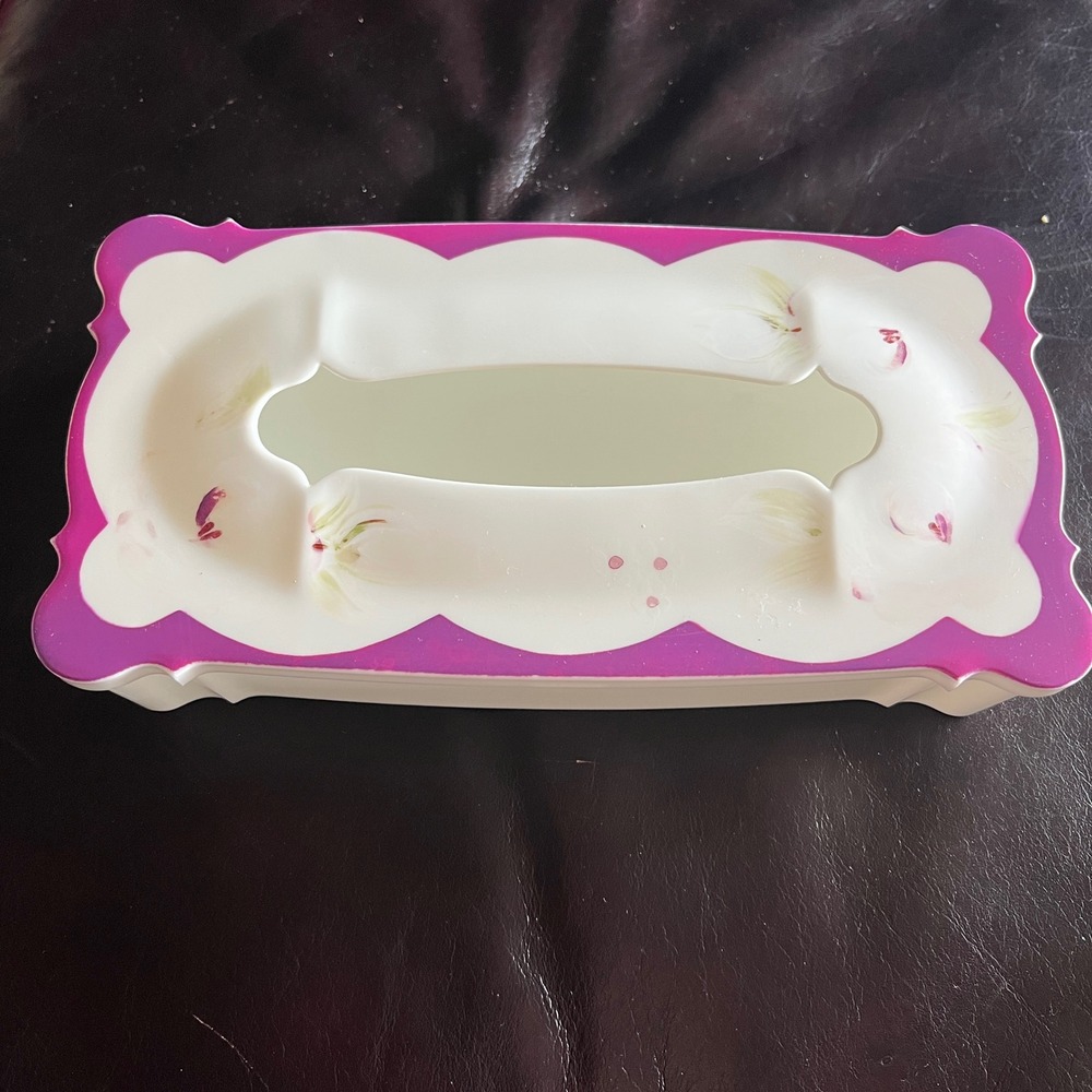 Schwarz Bros Plastics Tissue Box Cover Purple Floral White MCM Glendale Vintage
